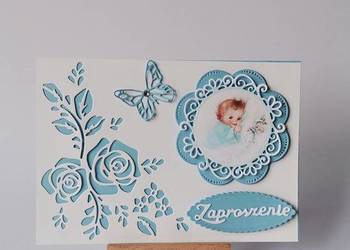 ZAPROSZENIA CHRZEST ŚWIĘTY CHŁOPIEC W SERWETCE B6 BŁĘKIT - BIEL