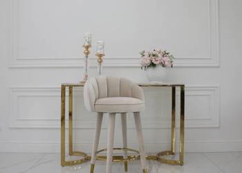Hoker glamour tapicerowany do jadalni, barku, wyspy beżowy złoty DIANA