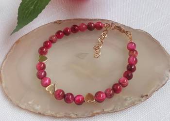 Bransoletka z serduszkami tygrysie oko i hematyt