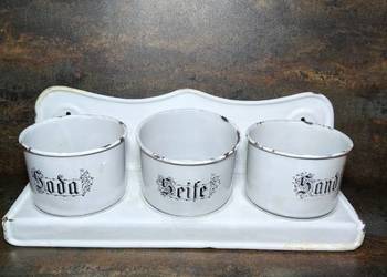 Zestaw kuchenny emaliowany, Art Deco, vintage, PRL