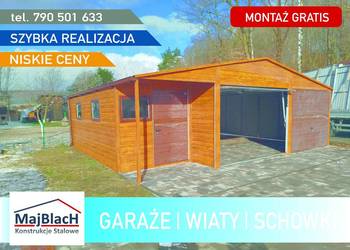 DUŻY Garaż Blaszany - ZŁOTY DĄB - OKNA - Garaże Blaszane -Maj-Blach