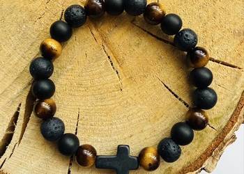 Bransoletka z kamieni naturalnych onyks , lawa i z ceramiki