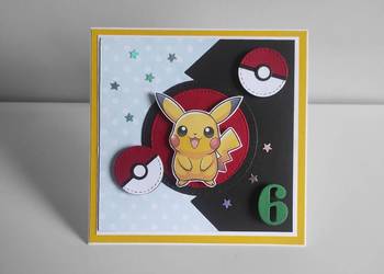 Kartka urodzinowa ręcznie robiona Pokemon Pikachu