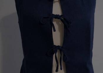 Kamizelka Garniturowa Lniana Len Wiskoza Biznesowa Wizytowa Biurowa S/M