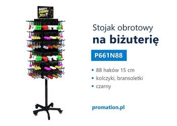 Obrotowy stojak na biżuterię z 88 hakami – czarny ekspozytor sklepowy