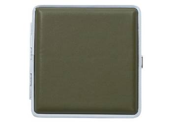 Metalowa Papierośnica Pokryta Gładką Ekoskórą Jednolity Oliwkowy Kolor