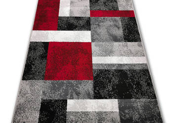 DYWAN 140X200 NEW IDEA KWADRATY WS22 CZERWONE GĘSTY WŁOS RÓŻNE WYMIARY