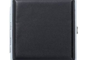 Metalowa Papierośnica Pokryta Gładką Ekoskórą w Czarnym Jednolitym Kolorze