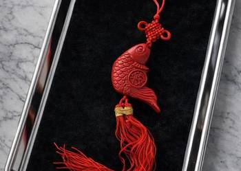 Tybetański amulet szczęścia – ręcznie wykonana czerwona ryba z laki orient