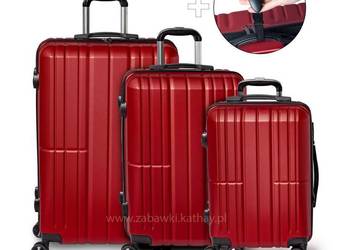 Zestaw podróżnych walizek XXL bordo 3w1 ABS zamek szyfrowy + waga bagażowa…