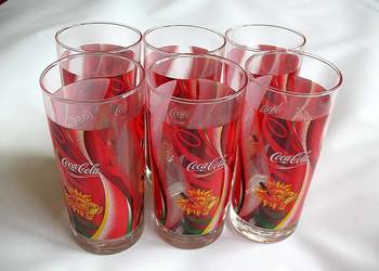 Szklanki - 6 sztuk- szkło malowane- komplet limitowany Coca Cola Sun Trophy