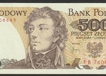 POLSKA 500 ZŁOTYCH 1982 KOŚCIUSZKO - FB - STAN BANKOWY UNC
