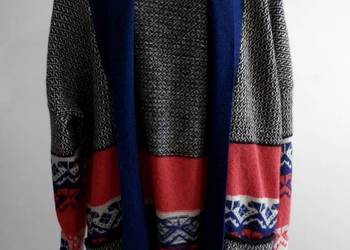 Sweter Blezer Wełna Jagnięca Angora Długi Norweski Wzór River Island L