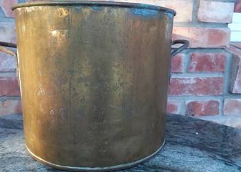 Garnek metalowy stary z żelaznymi uchwytami Donica metalowa Kolor Mosiądz