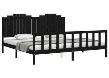 Rama łóżka z wezgłowiem czarna lite drewno 200x200 cm WM-3192320