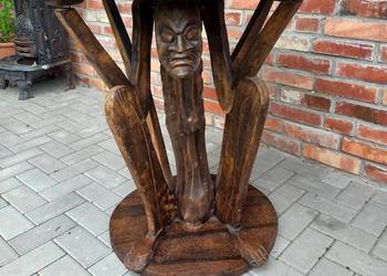 Stół drewniany okrągły z rzeźbami Stolik kawowy (038)