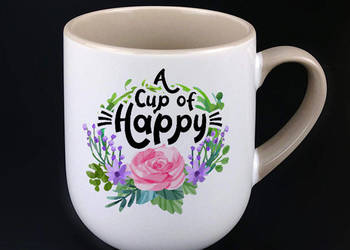 KUBEK Z SERII KWIATOWEJ Z PIĘKNĄ SENTENCJĄ - A CUP OF HAPPY.