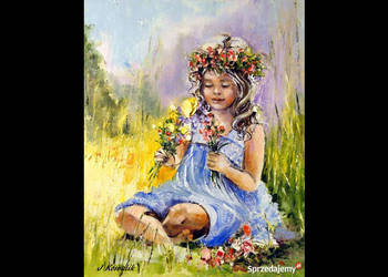 Kowalik - Wianuszek - 30x24cm Obraz Olejny Dziwczynka