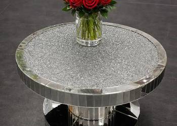 Szklany stolik kawowy glamour lustrzany 80×80×45 cm - z kryształkami