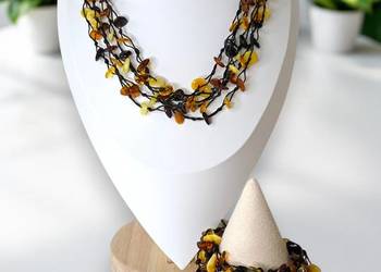 Komplet korale i bransoletka z BURSZTYNU bałtyckiego sieć #1126