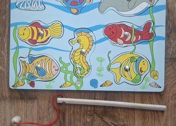 Drewniane rybki z wędką na magnes, puzzle