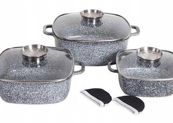 Garnki brytfanki marmurkowe 3szt czarne lub szare