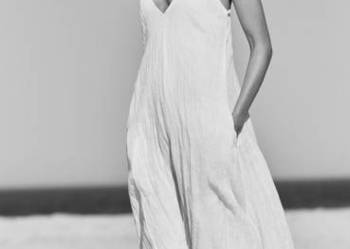 Lniana sukienka długa maxi Zara L kieszenie nowa