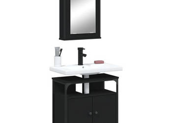 2-cz zestaw mebli łazienkowych czarny materiał drewnopochodny WM-3214775
