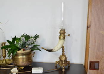 elektryczna lampa naftowa róg mosiądz b. stara