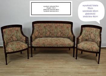 Piękna sofa i dwa fotele  na drewnianym stelażu z pięknym motywem róży