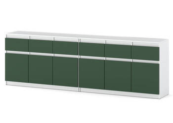 Komoda Biała Mat Szafka Pojemna 240cm 6 Szuflad Nowoczesna Butelkowa Zieleń