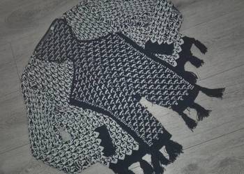 Sweter damski cardigan narzutka czerń i biel frędzle rozm 38/M