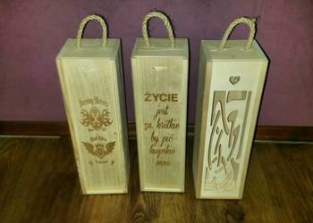 Skrzynka pudelko na wino drewno grawer prezent