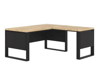 Biurko Narożne Drewno Dębowe Stalowy Stelaż z Blendami Czarnymi