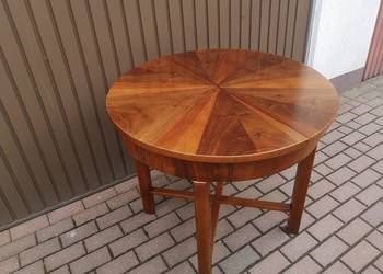 Stół Art-Deco Okrągły Orzech 90 Zgrabny Stary Rozkładany Po Renowacji.