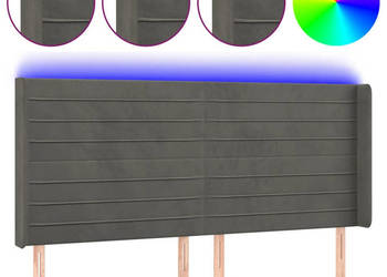 Zagłówek do łóżka z LED ciemnoszary 203x16x118/128cm aksamit WM-3124255