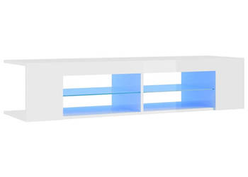 Szafka TV z lampkami LED wysoki połysk biała 135x39x30 cm WM-804235
