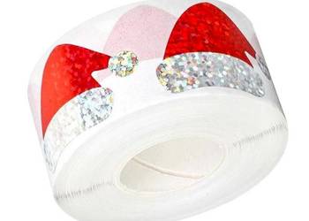 Naklejki świąteczne czapka Mikołaja Boże Narodzenie 100 szt 27 mm folia