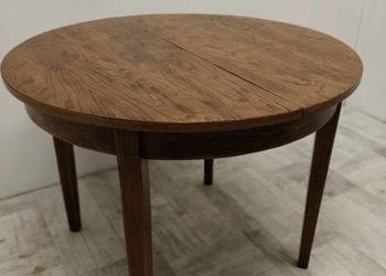 stół drewniany okleina dąb jasny vintage okrągły rozkładany design Polski