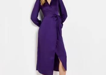RIVER ISLAND SATYNOWA DŁUGA SUKIENKA FIOLETOWA 40L