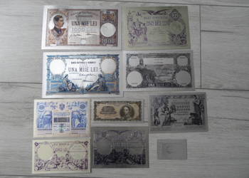 zestaw 9 szt. stare banknoty Rumuńskie posrebrzane