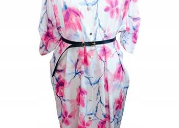 Sukienka szmizjerka Zjawiskowy print Kieszenie Pasek Midi /biust 110cm