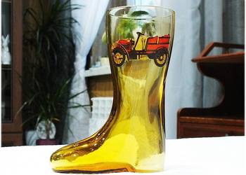 Kufel do Piwa - Szklany Żółty Bucik 0,4l Niemcy 70-te Kolekcjonerski