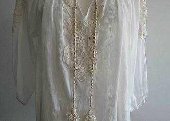 Bluzka Kremowa Zdobiona Koronką w stylu Boho Francuska Marka M/L