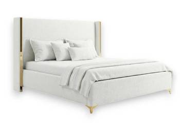 LORI łóżko Sypialnia 180x200 BIEL + ZŁOTO z pojemnikiem stelażem