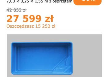 PROMOCJA Basen ogrodowy poliestrowy ZESTAW 7,0x3,25x1,55m basen z laminatu