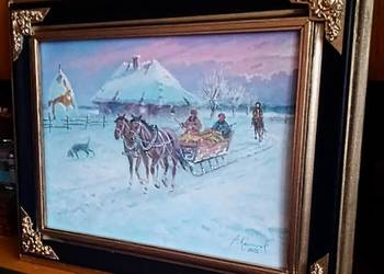 Wyjazd na polowanie -obraz olejny na płótnie 54 x 44