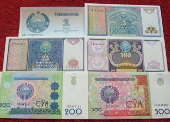 UZBEKISTAN Kolekcjonerskie Banknoty Zestaw - 6 sztuk UNC