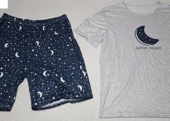 Piżama męska, komplet, spodenki, koszulka, T-shirt, krótki rękaw, księżyc,