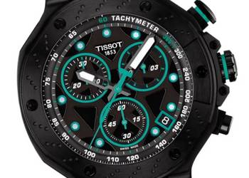 Tissot T-Race Chronograph T141 45 mm, PVD, szafir, 10 bar, komplet jak nowy